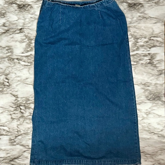 Eddie Bauer Women’s Sz 8 Blue Jean Denim Side Button Maxi Skirt Modest Normcore - Picture 4 of 7